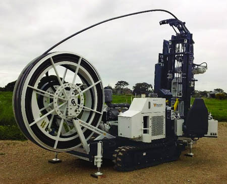 Coiled Tubing Rig. DET CRC's prototype coiled tubing drill rig. Courtesy Adrian J. Fabris, Geological Survey of South Australia